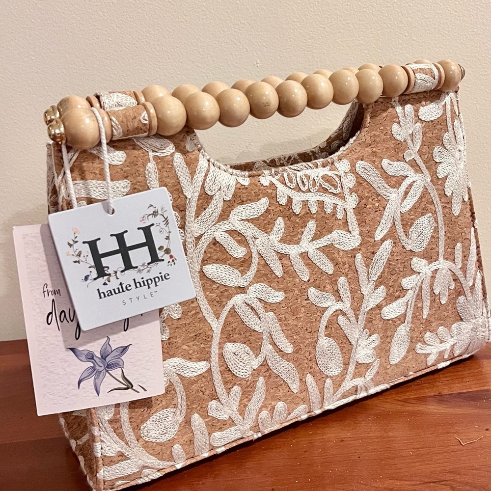 Haute Hippie Tan and White Embroidered Women's Bag